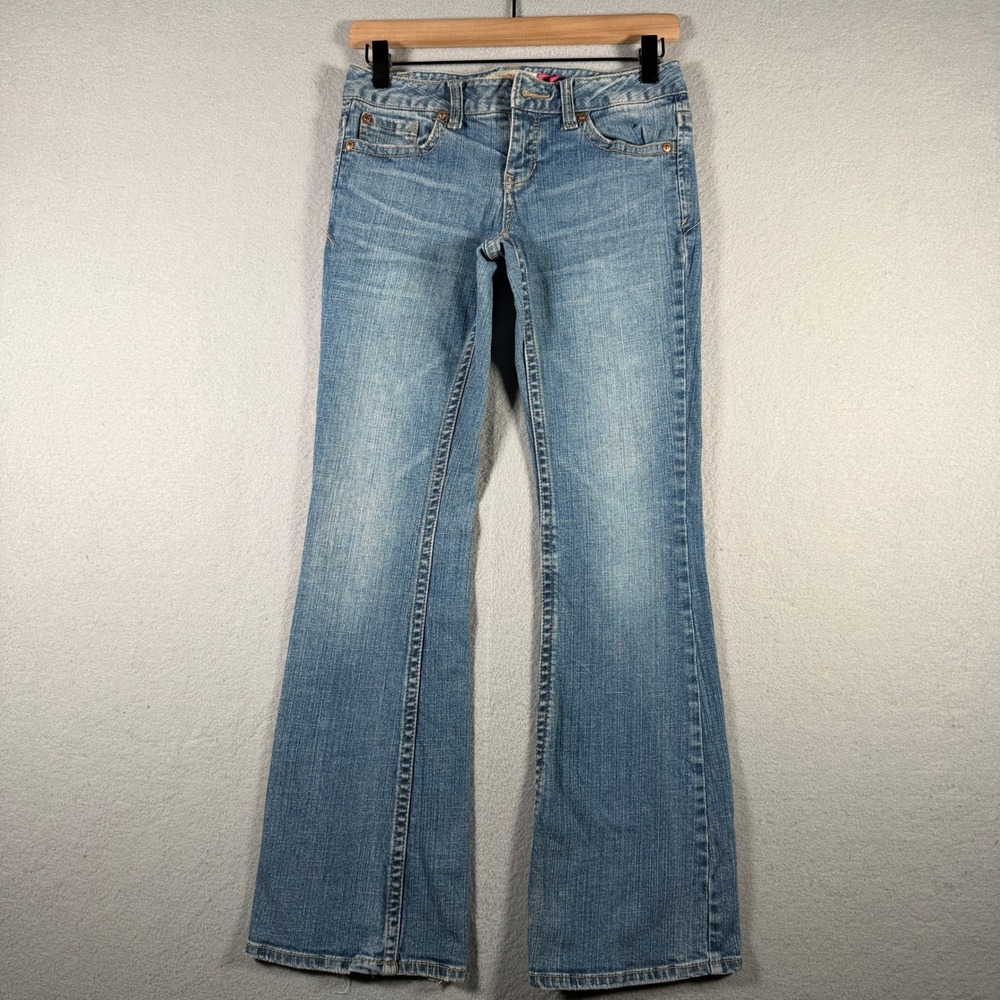 Aeropostale Hailey Skinny Flare Jeans Blue Medium Wash Low Rise 1/2 Short 14924